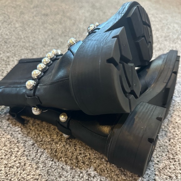 ZARA Size 38 US 8 Black Ankle Boots Pearls Studs R $178 - Picture 8 of 11